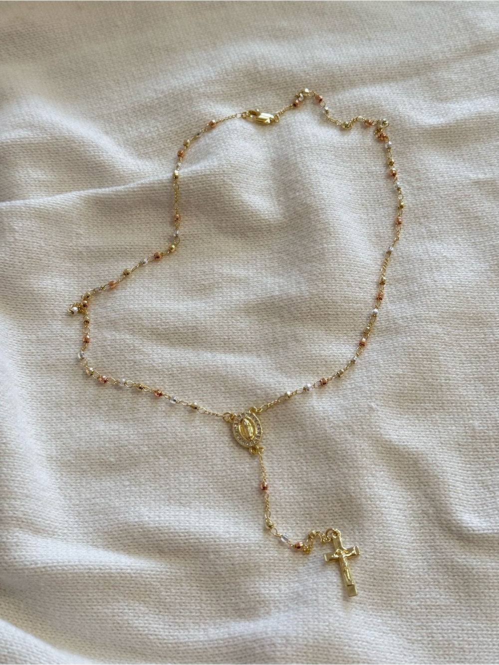 Virgen de Guadalupe 3Tone Diamond Cut Rosary with Crucifix